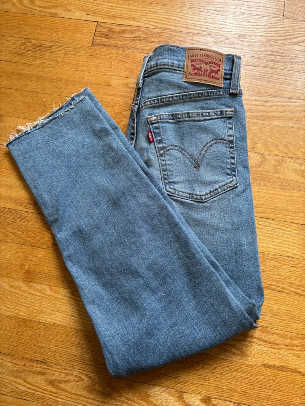 Levi's Light Blue Wedgie Straight-Leg Jeans with Raw Hem